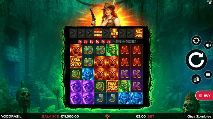 Giga Zombies - spillskjerm med 6x5 hjul